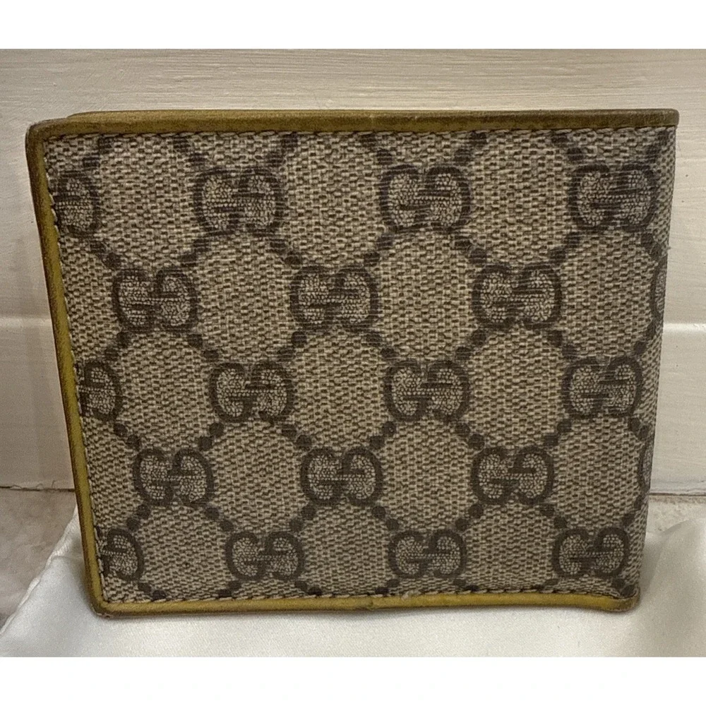 Gucci Men Wallet GG Mustard Yellow Leather Inside Signature Canvas Box Bag Card